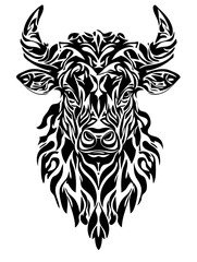 Fototapeta premium Intricate Bull Head Tribal Tattoo Design Vector for Artistic Projects