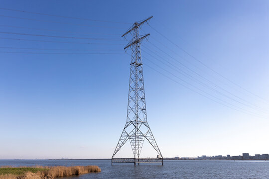 power lines in  flat landscape