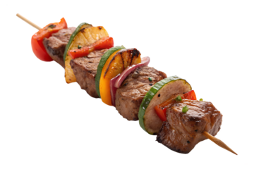 Kebab with meat and vegetables isolated on transparent background