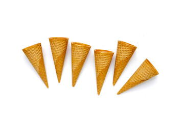Waffle cones on white background
