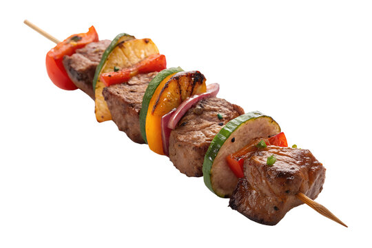 Kebab with meat and vegetables isolated on transparent background - Powered by Adobe