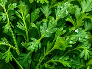 Obraz premium Fresh Green Parsley Herb with Water Droplets, Culinary Ingredient, Healthy Food, Close-Up Macro, Botanical Background.