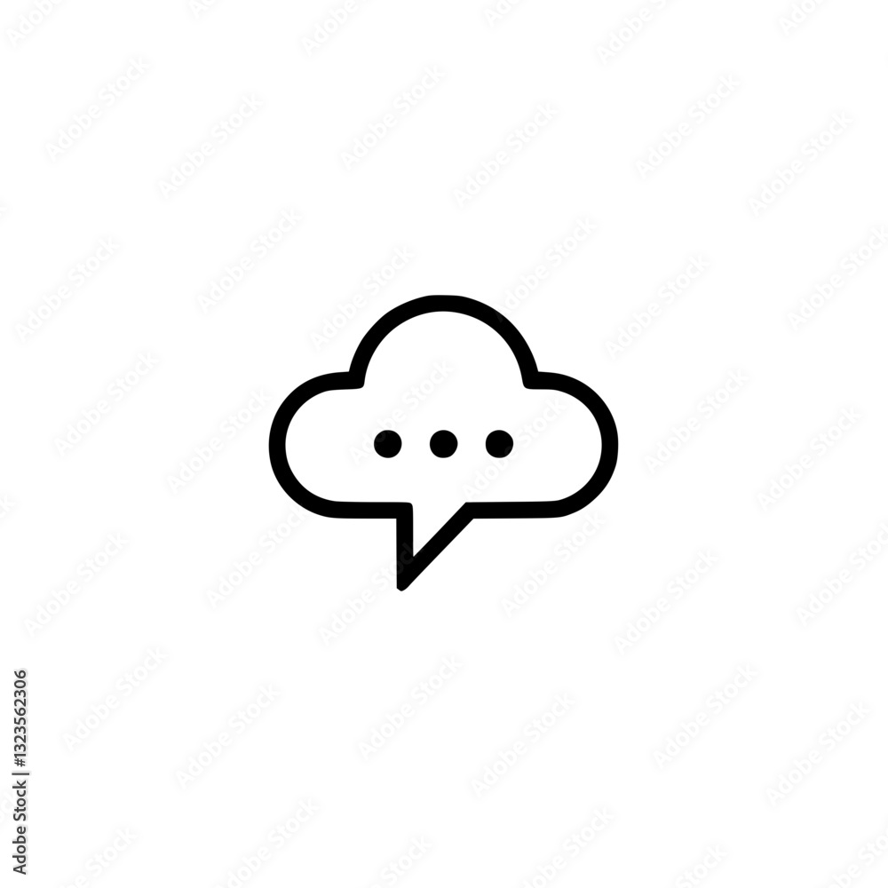 Poster communication cloud: minimalist icon for digital dialogue symbolizing connection and information exc