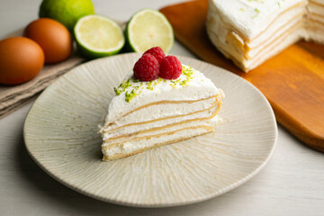 Mille Crepe Cake is a famous french recipe consisting on a cake made with layers crepes and cream.