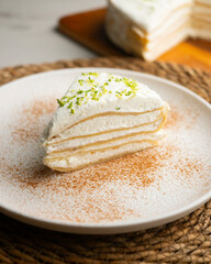 Mille Crepe Cake is a famous french recipe consisting on a cake made with layers crepes and cream.