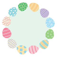 Round frame of painted easter eggs. Vector template. Simple flat illustration