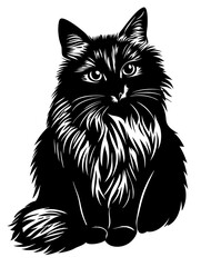 Obraz premium Black Silhouette Fluffy Cat Illustration for Tattoo and Design Projects