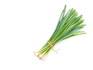 Fresh Bunch of Chives on White Background, Healthy Herb, Culinary Ingredient for Cooking.
