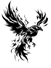 Fototapeta premium Majestic Flaming Raven Silhouette Vector Illustration for Tattoos and Design