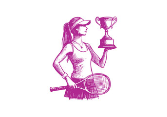 Tennis Player hand drawn sketch vector illustration