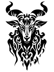Fototapeta premium Tribal Goat Head Silhouette Vector Art for Tattoos and Designs