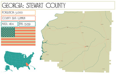 Obraz premium Large and detailed map of Stewart County in Georgia USA.