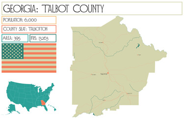 Obraz premium Large and detailed map of Talbot County in Georgia USA.
