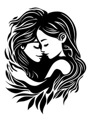 Romantic Couple Silhouette Embrace Artistic Vector for Tattoos and Design