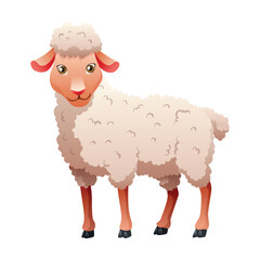 Small cartoon sheep. Lamb flat vector illustration. Funny baby sheep with curly wool. Farm animal art isolated on white background