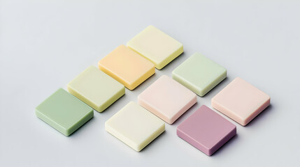Fototapeta premium Arranged Pastel Colored Squares on a White Background Geometric Design with Soft Lighting and Minimalist Composition