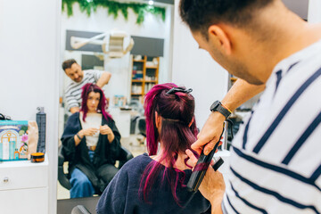 Flat iron hair styling