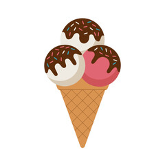 Delicious Triple Scoop Ice Cream Cone Vector Chocolate Drizzle
