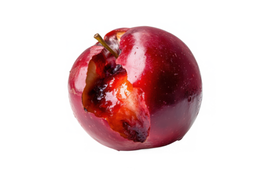 A Decaying Red Apple, A Poignant Symbol Of Times Relentless March And Natures Inevitable Cycle, Captured Against A Stark Isolated on Transparent Background