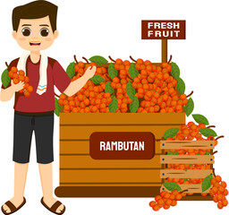 Illustration of a rambutan fruit market
