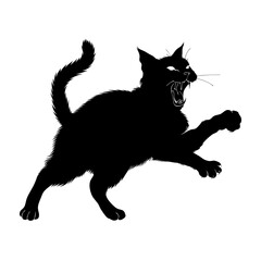 Black Cat Silhouette Hissing Vector Illustration for Halloween Decor