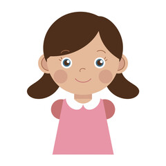 Cute Cartoon Girl Smiling with Brown Hair in Pink Dress Vector Illustration