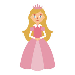 Cute Princess Vector Illustration in Pink Dress with Crown for Kids Designs