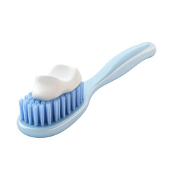 Toothpaste on Light Pastel Blue Toothbrush with Soft Blue Bristles on Transparent Background