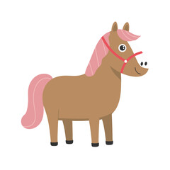 Fototapeta premium Cute Cartoon Horse with Pink Mane Vector Illustration for Kids