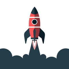 Vector Illustration of Red Rocket Launching Symbolizing Innovation and Progress