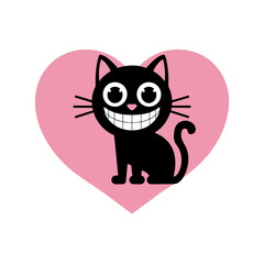 Fototapeta premium Cute Smiling Black Cat with Heart Background Vector Illustration
