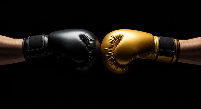 Powerful sports imagery with opposing boxing gloves clashing, ideal for fight night posters and competitive event promotions