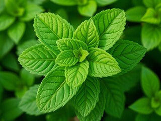 Fresh Mint Leaves Close-up Healthy Herb for Cocktails & Cuisine, Aromatic Green Plant Detail.