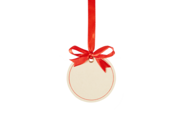 christmas gift tag with red bow isolated on white or transparent png