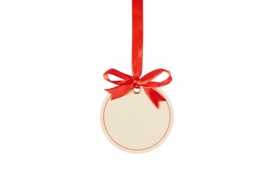 christmas gift tag with red bow isolated on white or transparent png