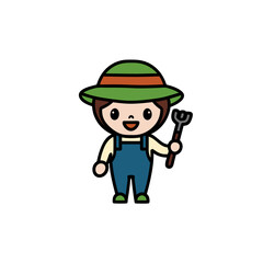 Cute Cartoon Farmer Character with Gardening Tool for Kids Illustrations