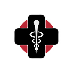 Fototapeta premium Medical Cross with Rod of Asclepius Vector for Healthcare and Pharmaceutical Design