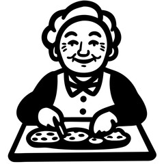 Smiling Grandmother Baking Cookies Vector Illustration for Culinary Projects