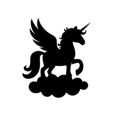 Fototapeta premium Majestic Winged Unicorn Silhouette on Cloud Vector Art for Tattoos and Fantasy Designs