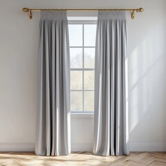 Light Gray Pleated Curtains in a Modern Room with a Window View