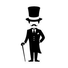 Victorian Gentleman Silhouette with Top Hat and Cane Vector Illustration