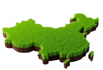 3D rendering of a grassy map shape on a transparent background