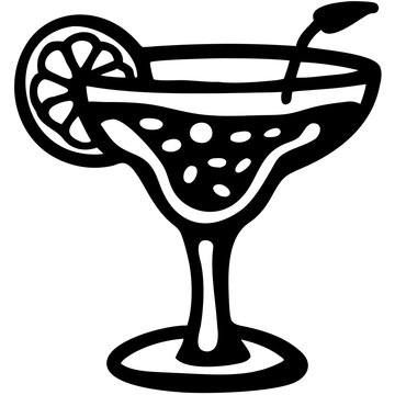 black margarita cocktail with lemon slice clip art preview