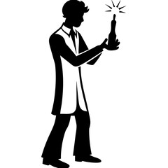 Obraz premium Silhouette Scientist Holding Chemicals Vector Illustration for Educational Use