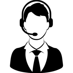 Vector Silhouette Customer Support Representative with Headset for Business Use
