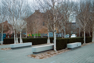 Contemporary urban architecture with green spaces and open plan. High quality photo