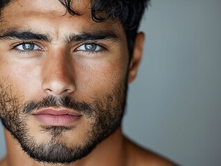 Obraz premium A close up of a man with blue eyes and a beard