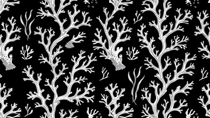 Elegant Seaweed Pattern: Black and White Botanical Illustration