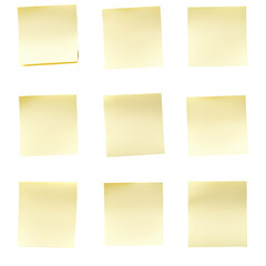 Sticky Note Collection: A grid arrangement of blank yellow sticky notes, perfect for capturing ideas, reminders, and important information.
