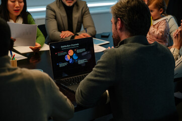 Diverse team collaborating on distribution strategies